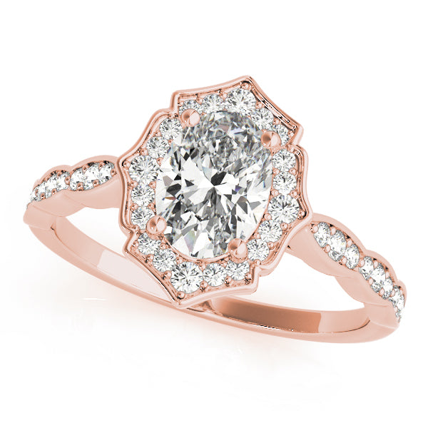 Exquisite Scalloped Oval Halo Engagement Ring in 14kt White Gold
