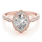 Exquisite Scalloped Oval Halo Engagement Ring in 14kt White Gold