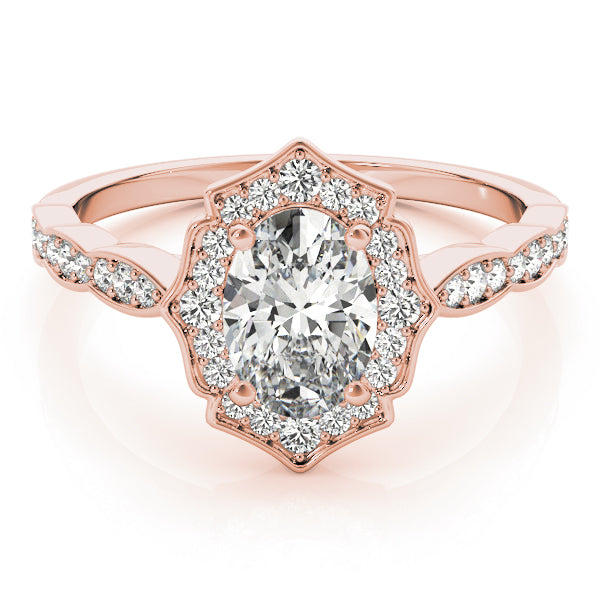 Exquisite Scalloped Oval Halo Engagement Ring in 14kt White Gold