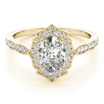 Exquisite Scalloped Oval Halo Engagement Ring in 14kt White Gold
