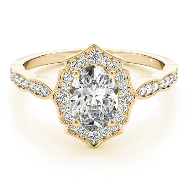 Exquisite Scalloped Oval Halo Engagement Ring in 14kt White Gold