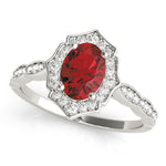 Exquisite Scalloped Oval Halo Engagement Ring in 14kt White Gold