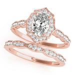 Exquisite Scalloped Oval Halo Engagement Ring in 14kt White Gold