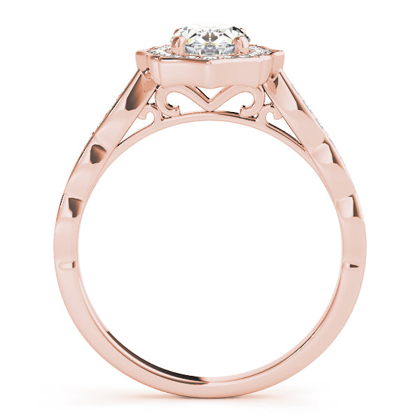 Exquisite Scalloped Oval Halo Engagement Ring in 14kt White Gold