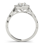 Exquisite Scalloped Oval Halo Engagement Ring in 14kt White Gold