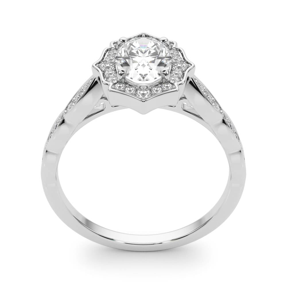 Exquisite Scalloped Oval Halo Engagement Ring in 14kt White Gold