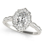 Exquisite Scalloped Oval Halo Engagement Ring in 14kt White Gold