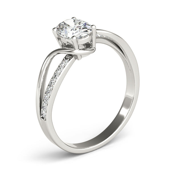Elegant 14kt White Gold Oval Fashion Ring - Semi-Mount with 1/8 ct tw Diamonds