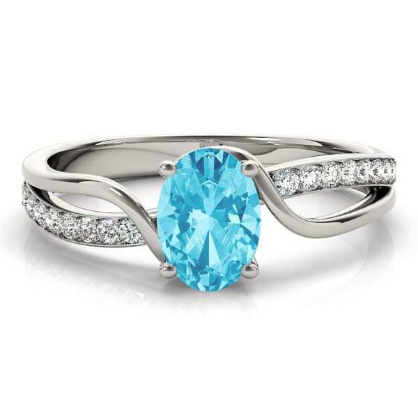 Elegant 14kt White Gold Oval Fashion Ring - Semi-Mount with 1/8 ct tw Diamonds