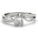 Elegant 14kt White Gold Oval Fashion Ring - Semi-Mount with 1/8 ct tw Diamonds
