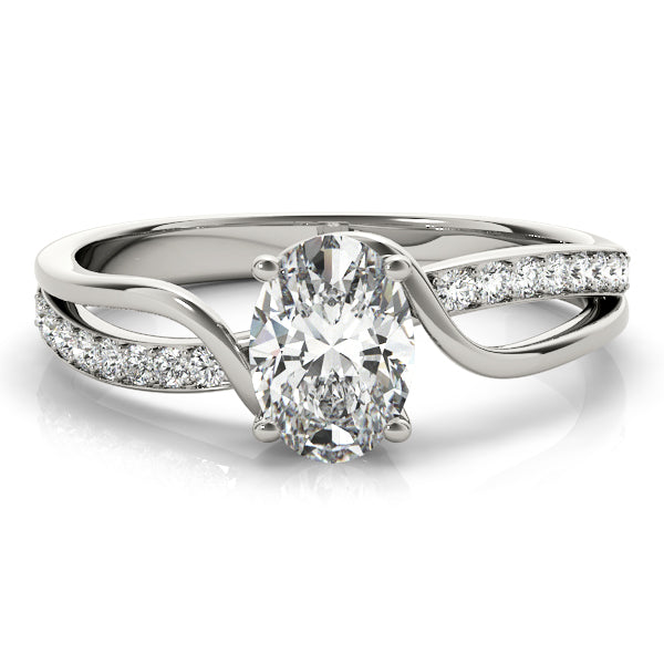 Elegant 14kt White Gold Oval Fashion Ring - Semi-Mount with 1/8 ct tw Diamonds