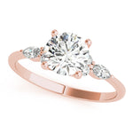 Elegant 14kt White Gold 3-Stone Marquise Ring - 2ct Round Center Stone Setting