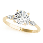 Elegant 14kt White Gold 3-Stone Marquise Ring - 2ct Round Center Stone Setting