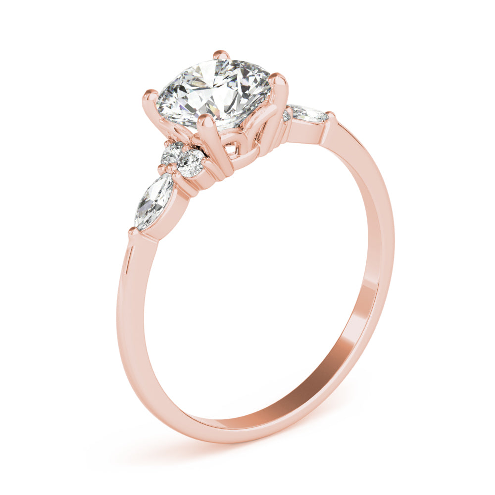 Elegant 14kt White Gold 3-Stone Marquise Ring - 2ct Round Center Stone Setting