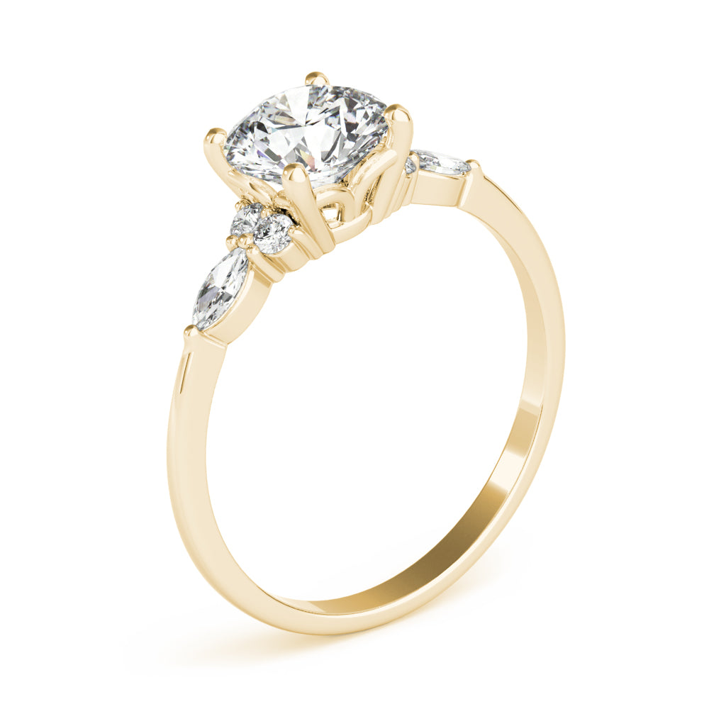 Elegant 14kt White Gold 3-Stone Marquise Ring - 2ct Round Center Stone Setting