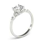 Elegant 14kt White Gold 3-Stone Marquise Ring - 2ct Round Center Stone Setting