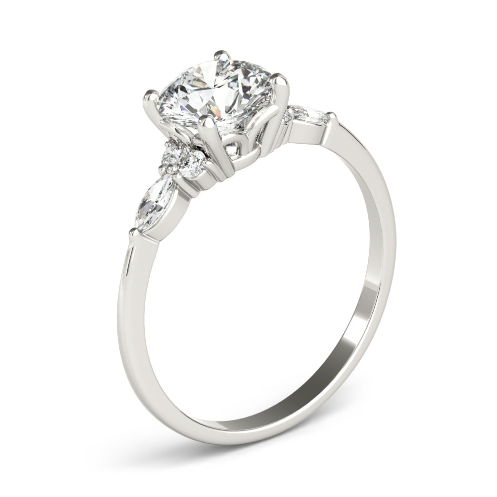 Elegant 14kt White Gold 3-Stone Marquise Ring - 2ct Round Center Stone Setting