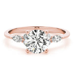 Elegant 14kt White Gold 3-Stone Marquise Ring - 2ct Round Center Stone Setting