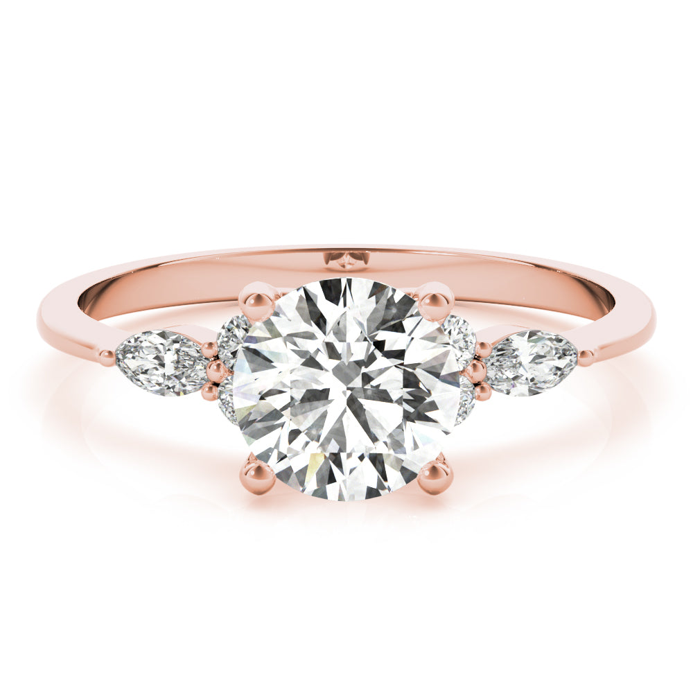 Elegant 14kt White Gold 3-Stone Marquise Ring - 2ct Round Center Stone Setting