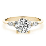 Elegant 14kt White Gold 3-Stone Marquise Ring - 2ct Round Center Stone Setting