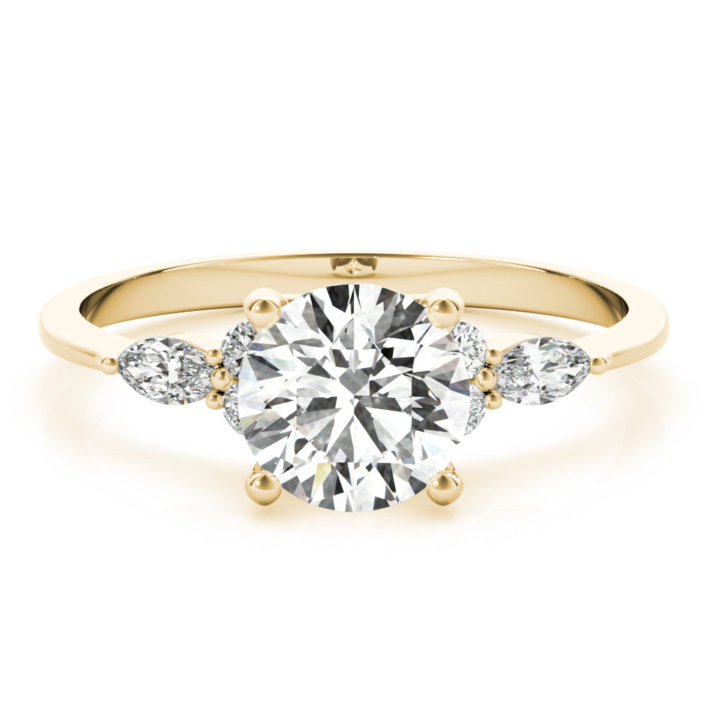 Elegant 14kt White Gold 3-Stone Marquise Ring - 2ct Round Center Stone Setting