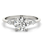 Elegant 14kt White Gold 3-Stone Marquise Ring - 2ct Round Center Stone Setting