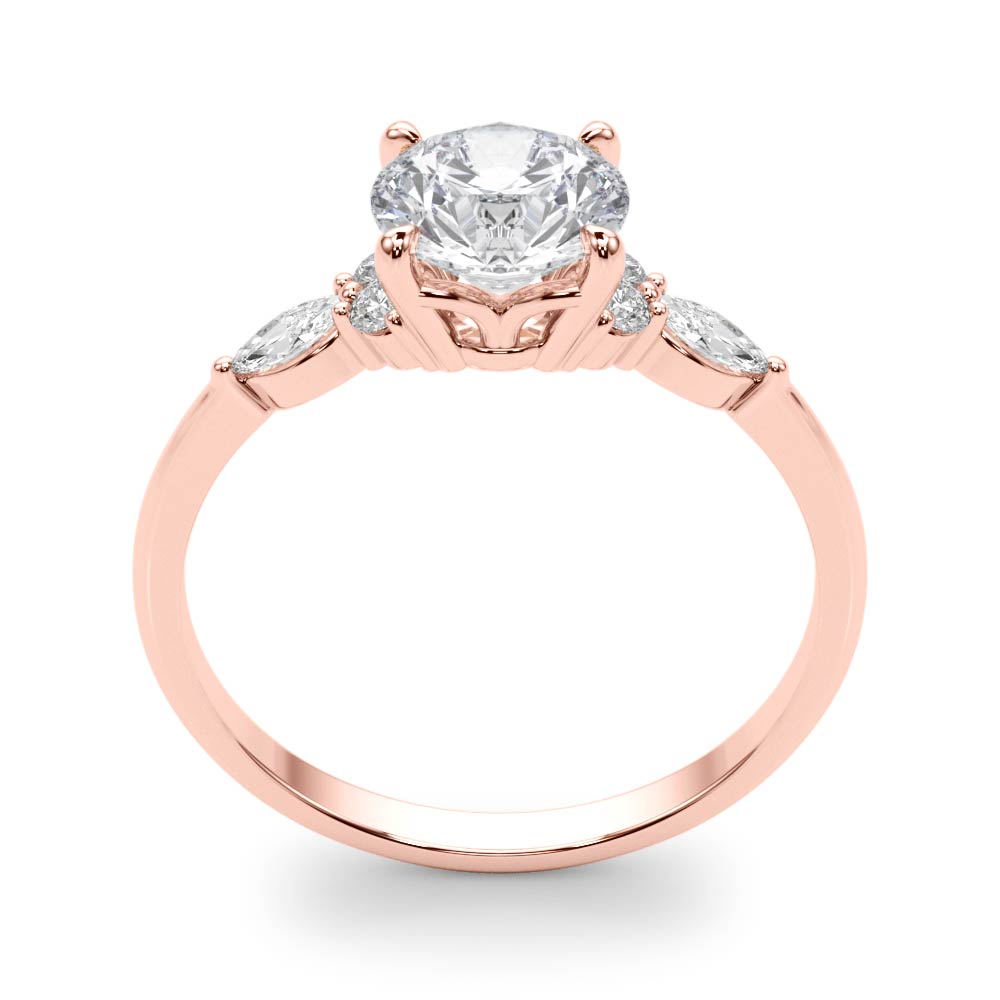 Elegant 14kt White Gold 3-Stone Marquise Ring - 2ct Round Center Stone Setting