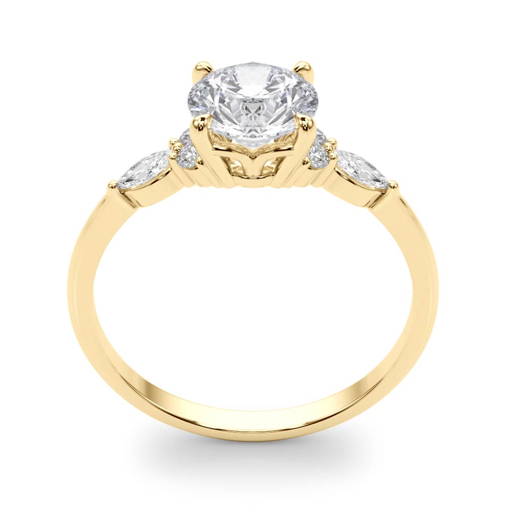 Elegant 14kt White Gold 3-Stone Marquise Ring - 2ct Round Center Stone Setting