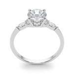 Elegant 14kt White Gold 3-Stone Marquise Ring - 2ct Round Center Stone Setting