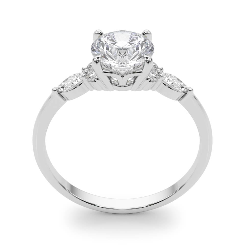 Elegant 14kt White Gold 3-Stone Marquise Ring - 2ct Round Center Stone Setting