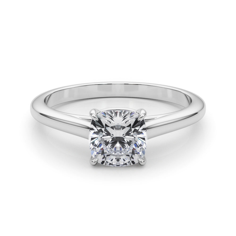 Elegant 14kt White Gold Solitaire Cushion Engagement Ring Setting - Style 