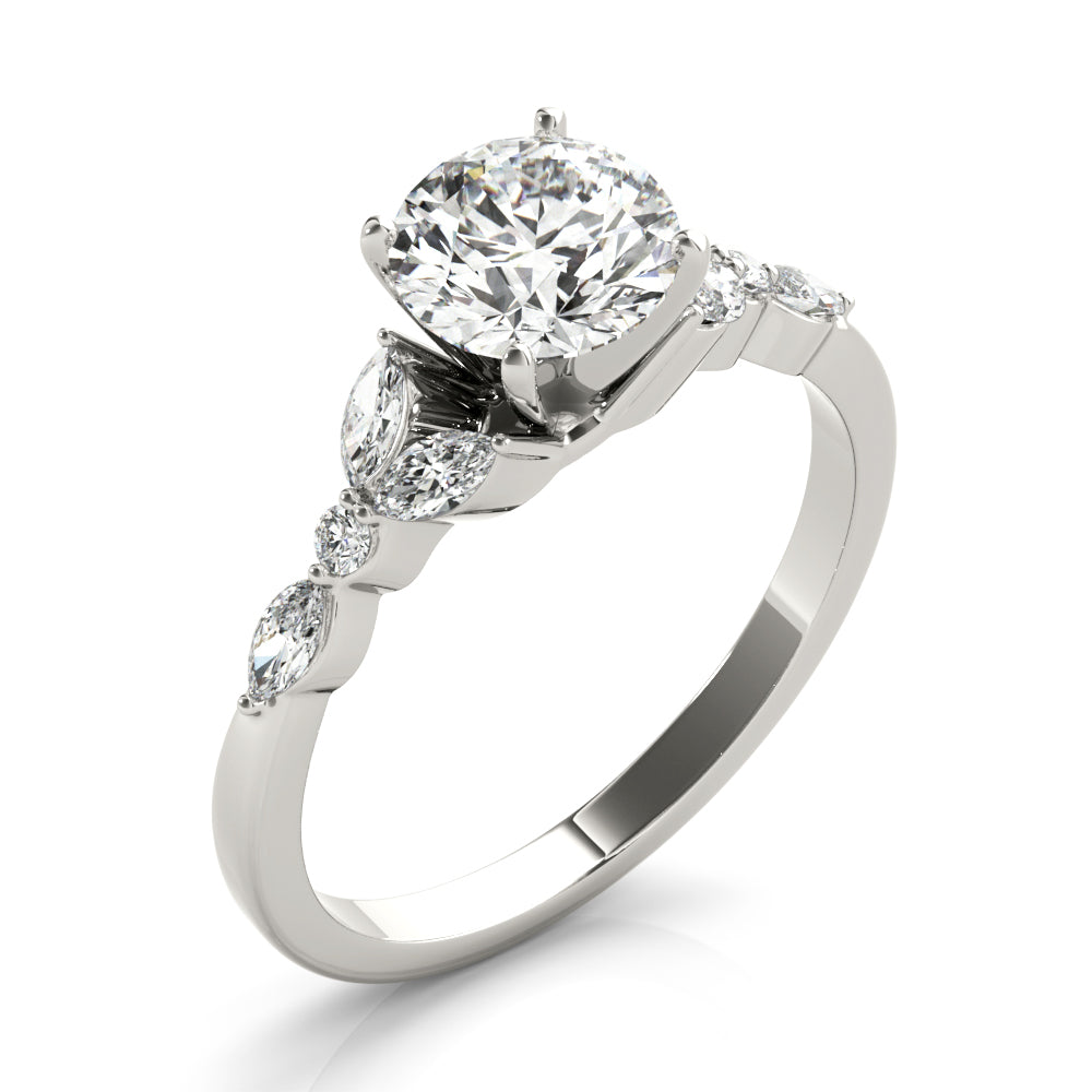 Exquisite 14kt White Gold Marquise and Round Diamond Engagement Ring - 3/8 ct TW SI1-SI2, G-H