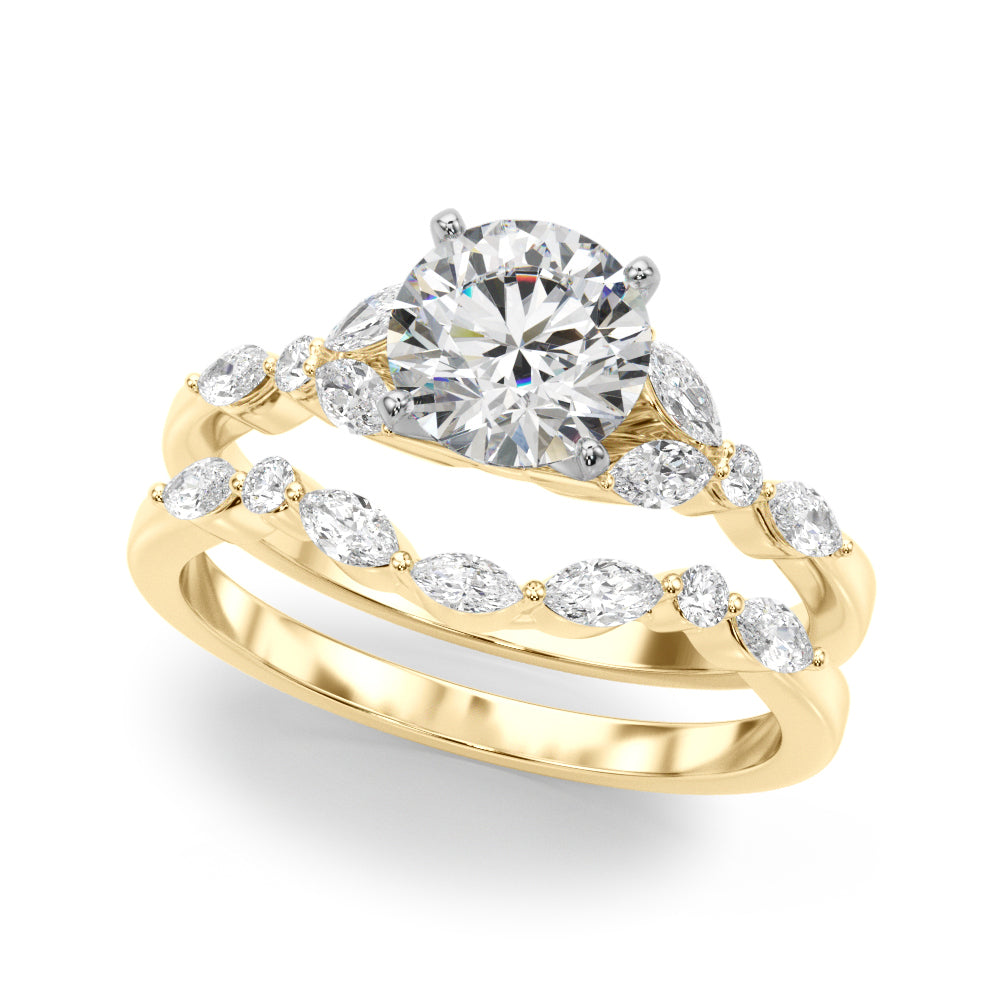 Exquisite 14kt White Gold Marquise and Round Diamond Engagement Ring - 3/8 ct TW SI1-SI2, G-H