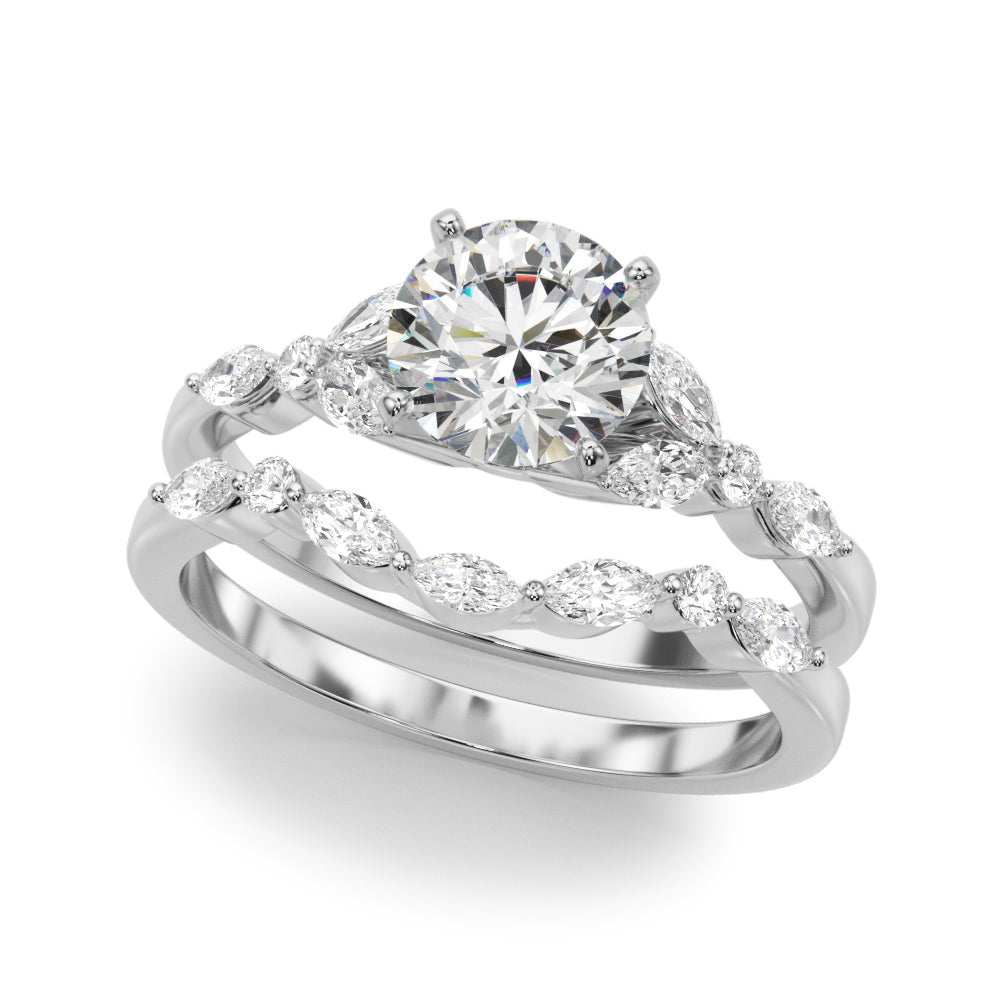 Exquisite 14kt White Gold Marquise and Round Diamond Engagement Ring - 3/8 ct TW SI1-SI2, G-H