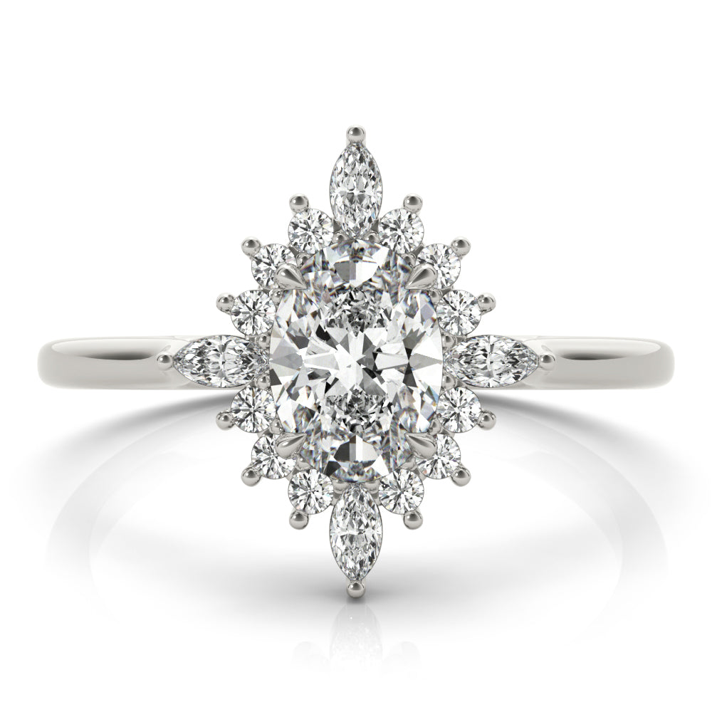 Elegant 14kt White Gold Oval Semi-Mount Fashion Ring - Customizable Center Stone