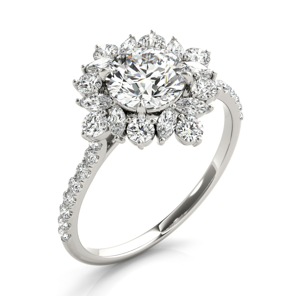 Elegant 14kt White Gold Round Cut Solitaire Engagement Ring Setting - 3/4 ct TW SI2, H-I