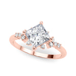 Elegant 14kt White Gold SQUARE Cut Engagement Ring with 1/8 ct tw Diamond Accents