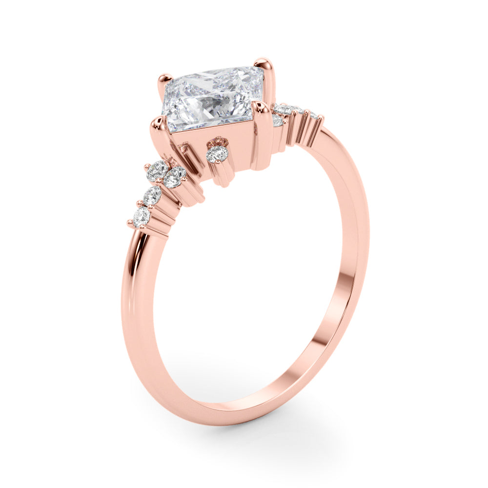 Elegant 14kt White Gold SQUARE Cut Engagement Ring with 1/8 ct tw Diamond Accents