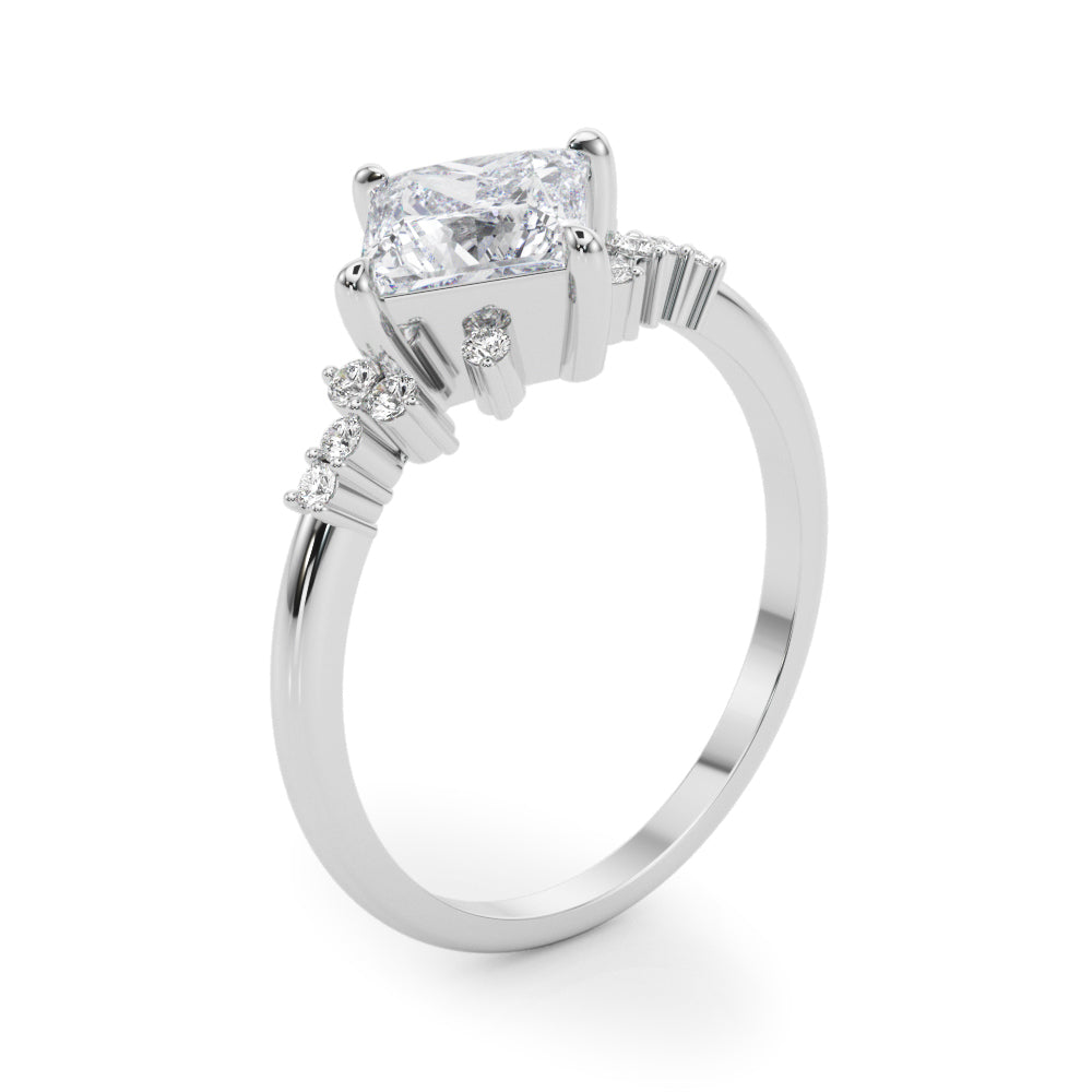 Elegant 14kt White Gold SQUARE Cut Engagement Ring with 1/8 ct tw Diamond Accents