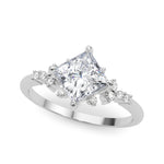 Elegant 14kt White Gold SQUARE Cut Engagement Ring with 1/8 ct tw Diamond Accents