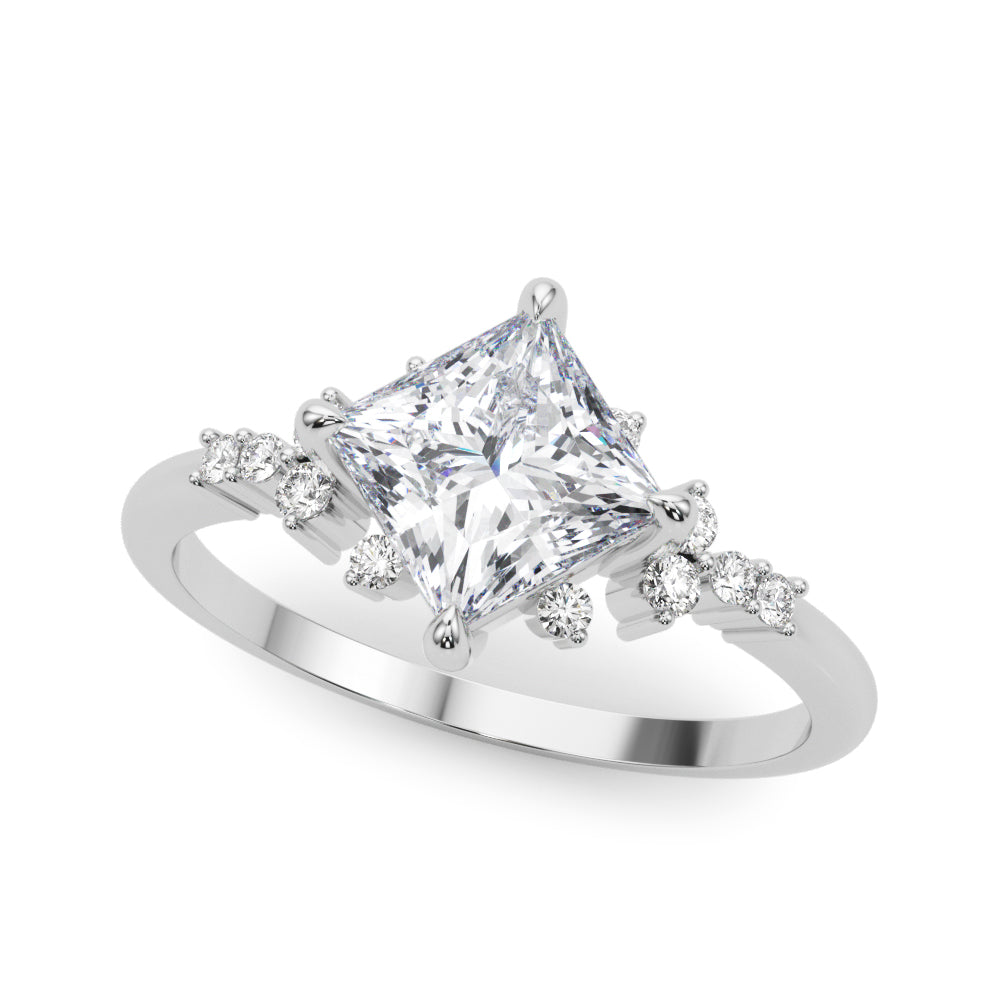 Elegant 14kt White Gold SQUARE Cut Engagement Ring with 1/8 ct tw Diamond Accents