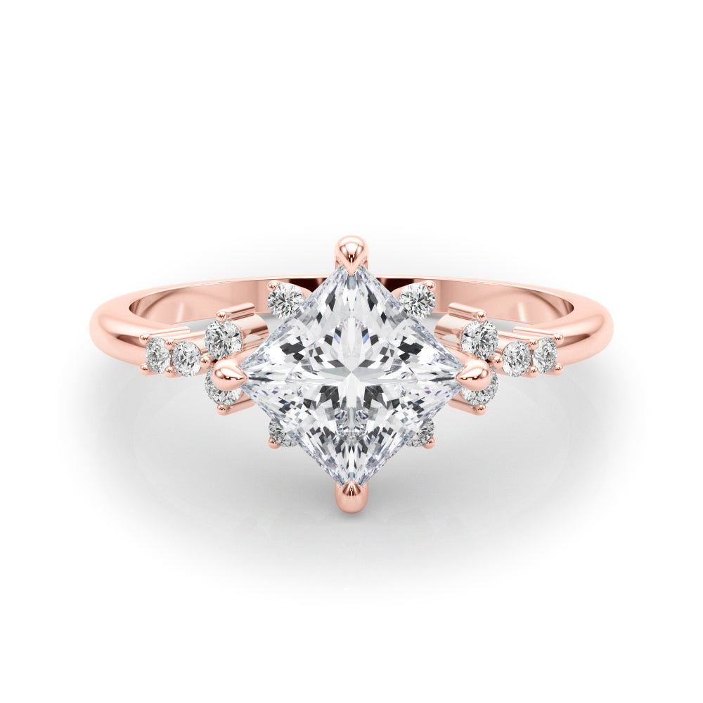 Elegant 14kt White Gold SQUARE Cut Engagement Ring with 1/8 ct tw Diamond Accents