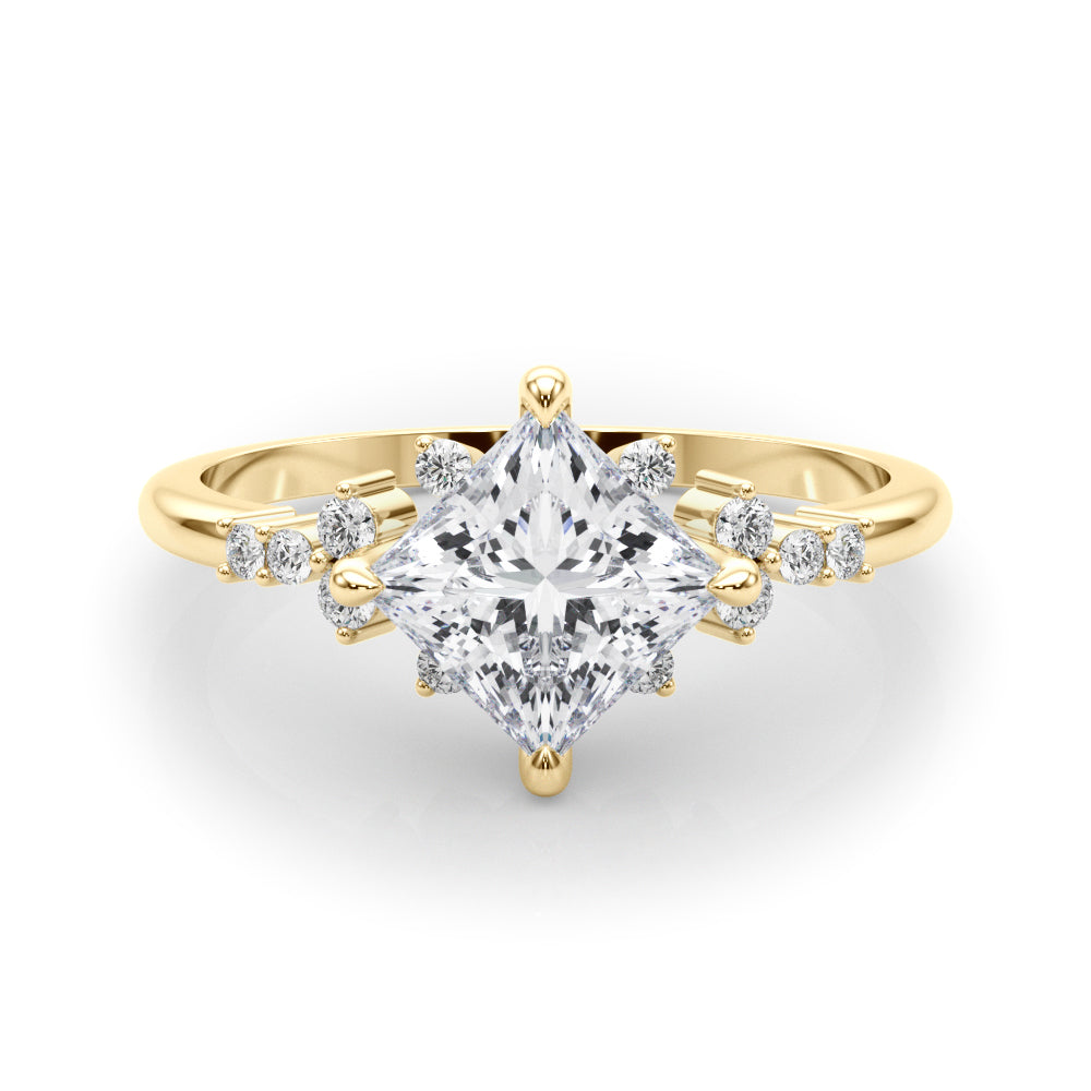 Elegant 14kt White Gold SQUARE Cut Engagement Ring with 1/8 ct tw Diamond Accents