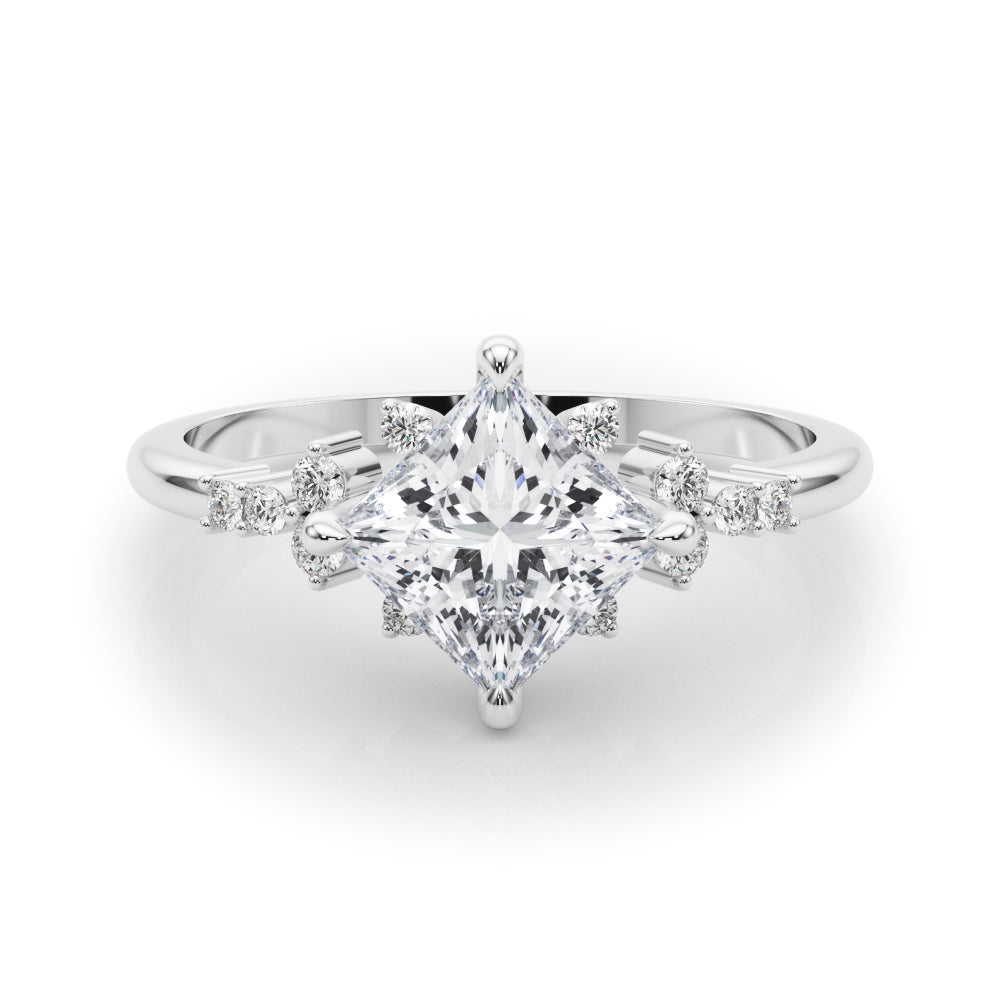Elegant 14kt White Gold SQUARE Cut Engagement Ring with 1/8 ct tw Diamond Accents