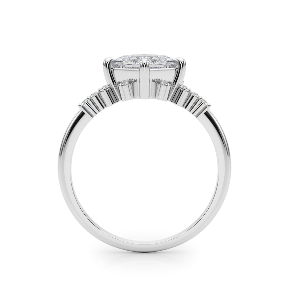 Elegant 14kt White Gold SQUARE Cut Engagement Ring with 1/8 ct tw Diamond Accents
