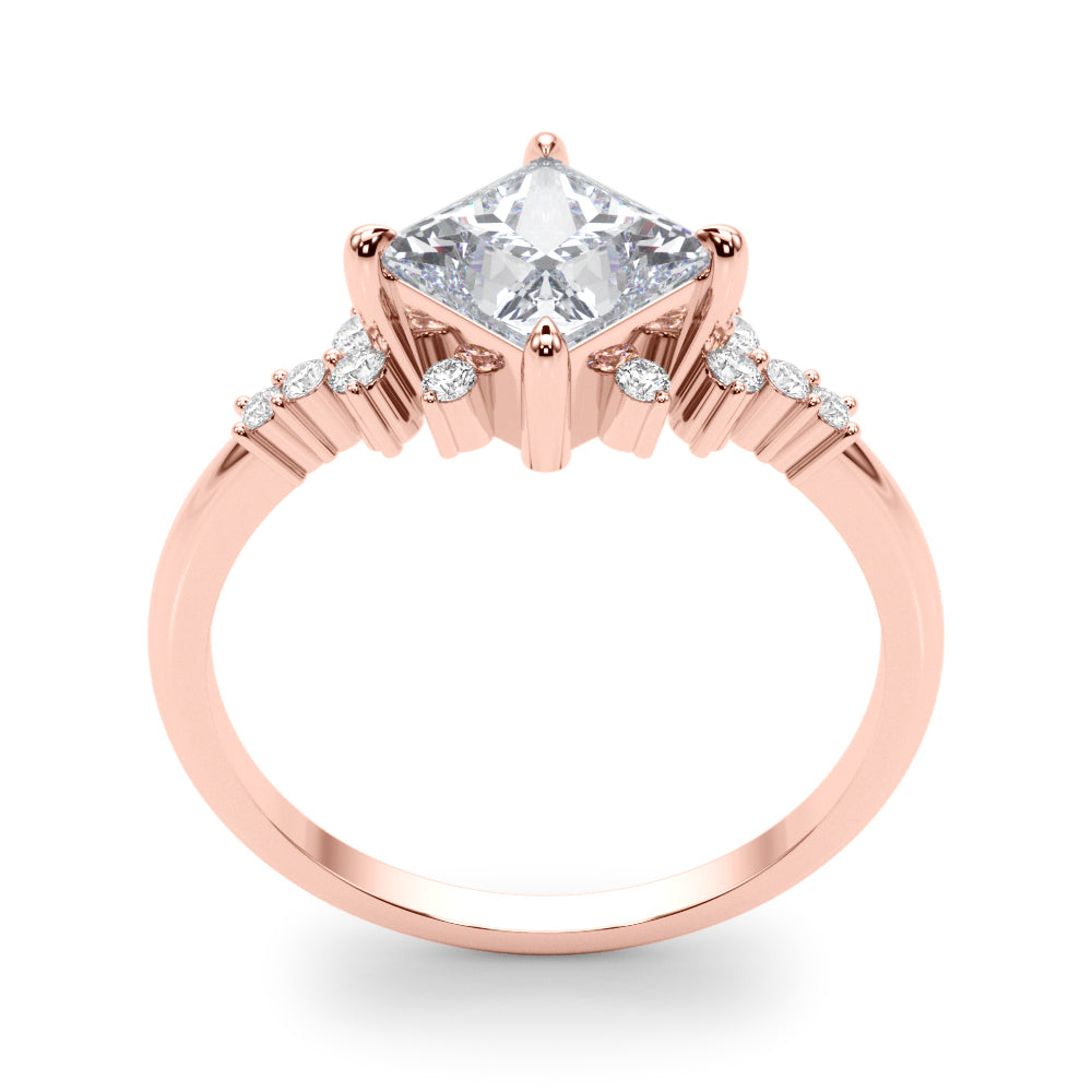 Elegant 14kt White Gold SQUARE Cut Engagement Ring with 1/8 ct tw Diamond Accents