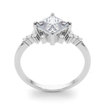 Elegant 14kt White Gold SQUARE Cut Engagement Ring with 1/8 ct tw Diamond Accents