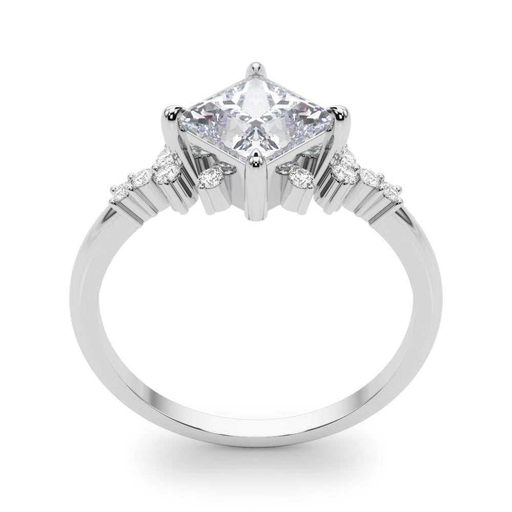 Elegant 14kt White Gold SQUARE Cut Engagement Ring with 1/8 ct tw Diamond Accents