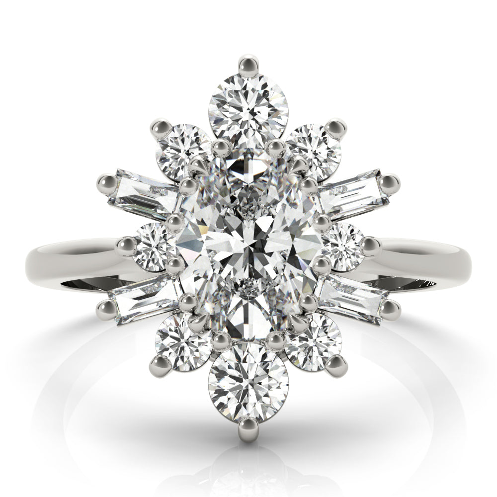 Elegant 14kt White Gold Oval Semi-Mount Fashion Ring - 1 Carat Center Stone Capacity