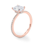 Exquisite 14k White Gold Hidden Halo Emerald Cut Engagement Ring Setting (10x8mm Center, 1/3 ct. tw. Diamonds)